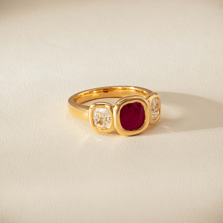18ct Yellow Gold 1.52ct Ruby & Diamond Three-Stone Natalia Ring - Ring - Walker & Hall