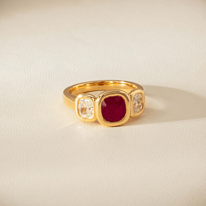 18ct Yellow Gold 1.52ct Ruby & Diamond Three-Stone Natalia Ring - Ring - Walker & Hall