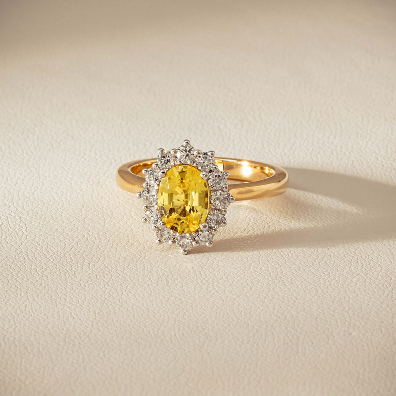 18ct Yellow Gold 1.51ct Yellow Sapphire & Diamond Belle Ring - Ring - Walker & Hall