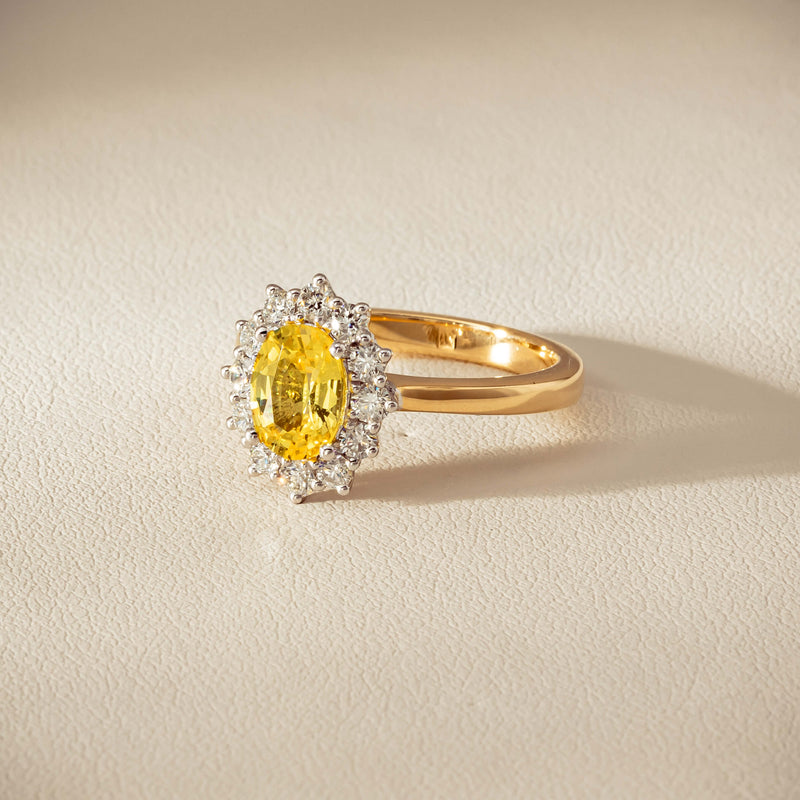 18ct Yellow Gold 1.51ct Yellow Sapphire & Diamond Belle Ring - Ring - Walker & Hall