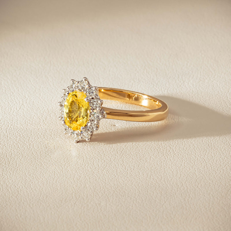 18ct Yellow Gold 1.51ct Yellow Sapphire & Diamond Belle Ring - Ring - Walker & Hall