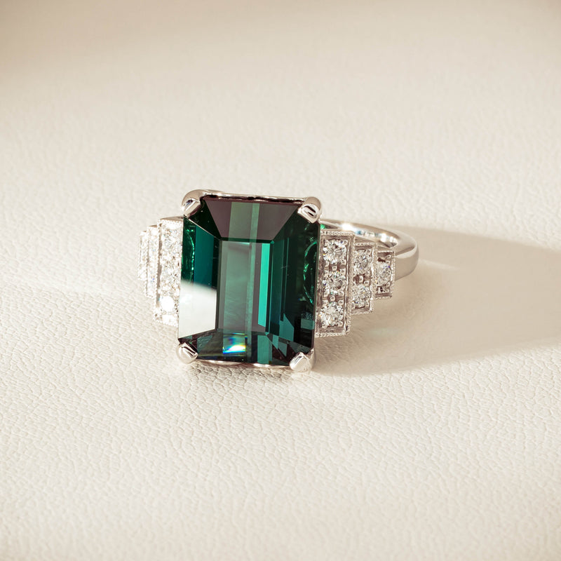 18ct White Gold 8.03ct Tourmaline & Diamond Maya Ring - Ring - Walker & Hall