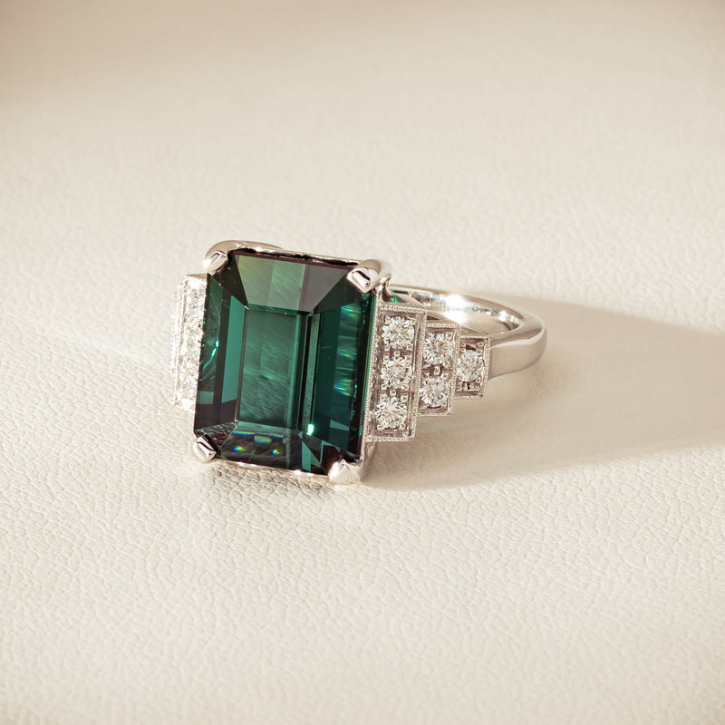 18ct White Gold 8.03ct Tourmaline & Diamond Maya Ring - Ring - Walker & Hall