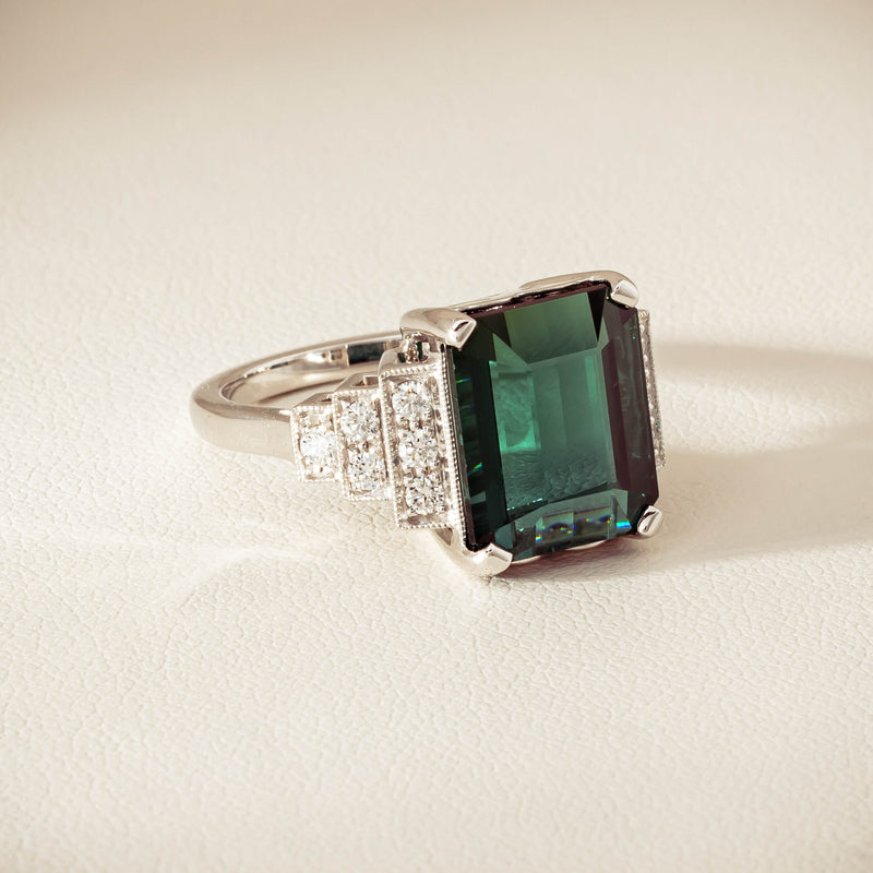 18ct White Gold 8.03ct Tourmaline & Diamond Maya Ring - Ring - Walker & Hall
