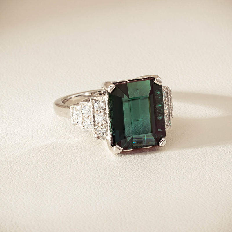 18ct White Gold 8.03ct Tourmaline & Diamond Maya Ring - Ring - Walker & Hall