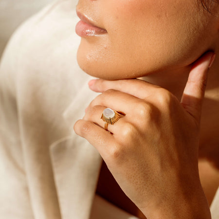 9ct Yellow Gold Moonstone Meteor Ring - Ring - Walker & Hall