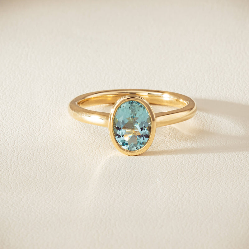 9ct Yellow Gold Aquamarine Rubover Set Ring - Ring - Walker & Hall