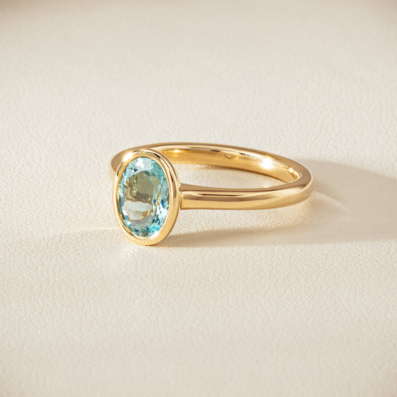 9ct Yellow Gold Aquamarine Rubover Set Ring - Ring - Walker & Hall