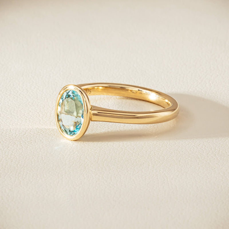9ct Yellow Gold Aquamarine Rubover Set Ring - Ring - Walker & Hall