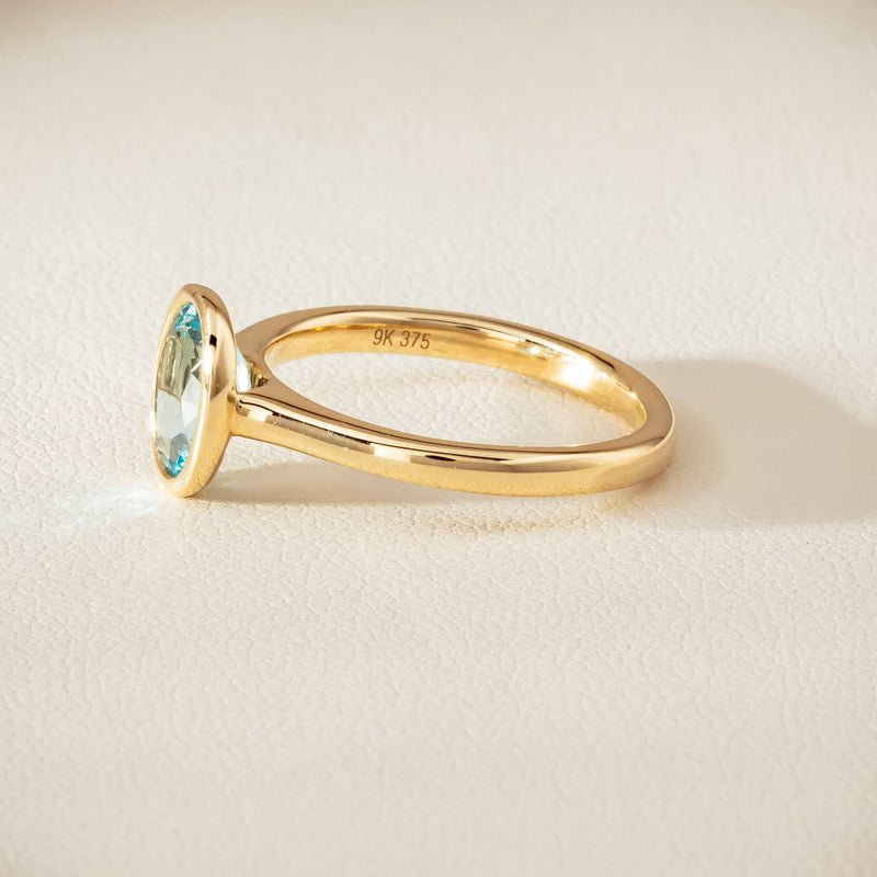 9ct Yellow Gold Aquamarine Rubover Set Ring - Ring - Walker & Hall