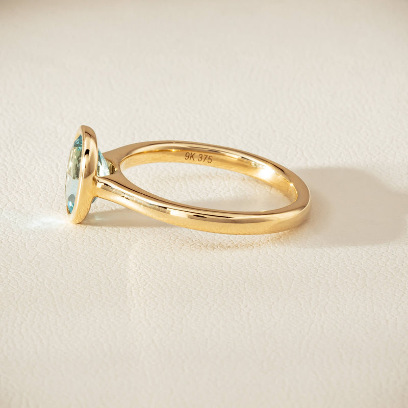 9ct Yellow Gold Aquamarine Rubover Set Ring - Ring - Walker & Hall