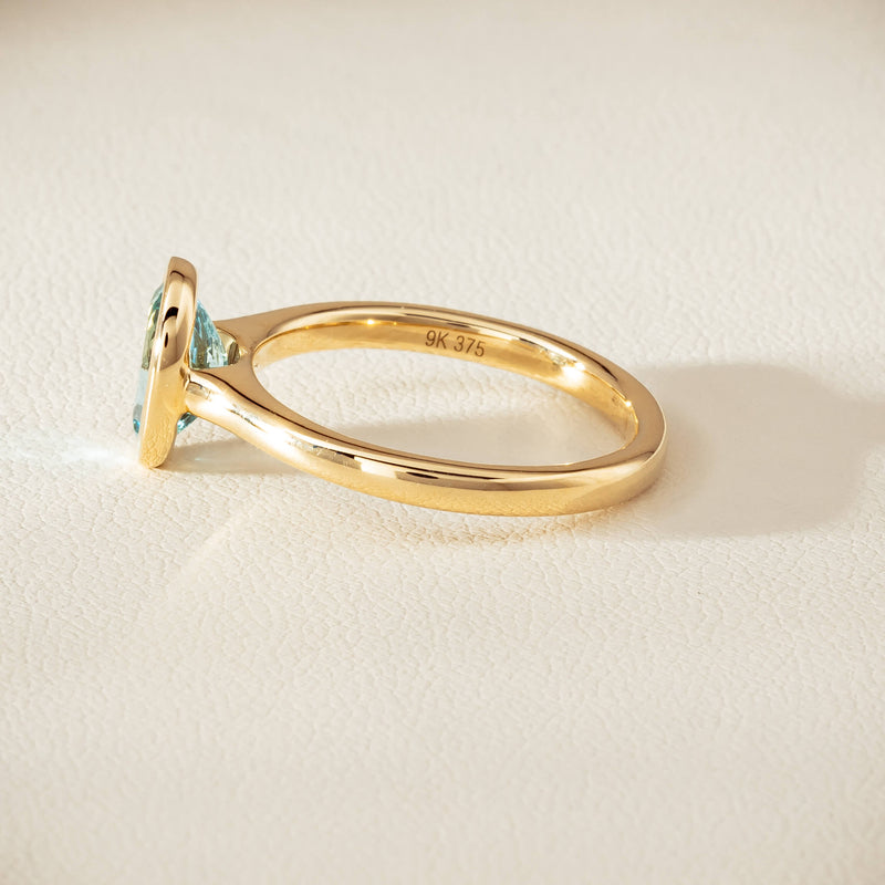 9ct Yellow Gold Aquamarine Rubover Set Ring - Ring - Walker & Hall
