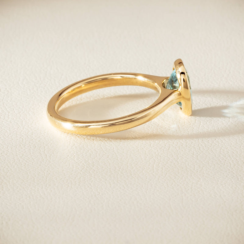 9ct Yellow Gold Aquamarine Rubover Set Ring - Ring - Walker & Hall