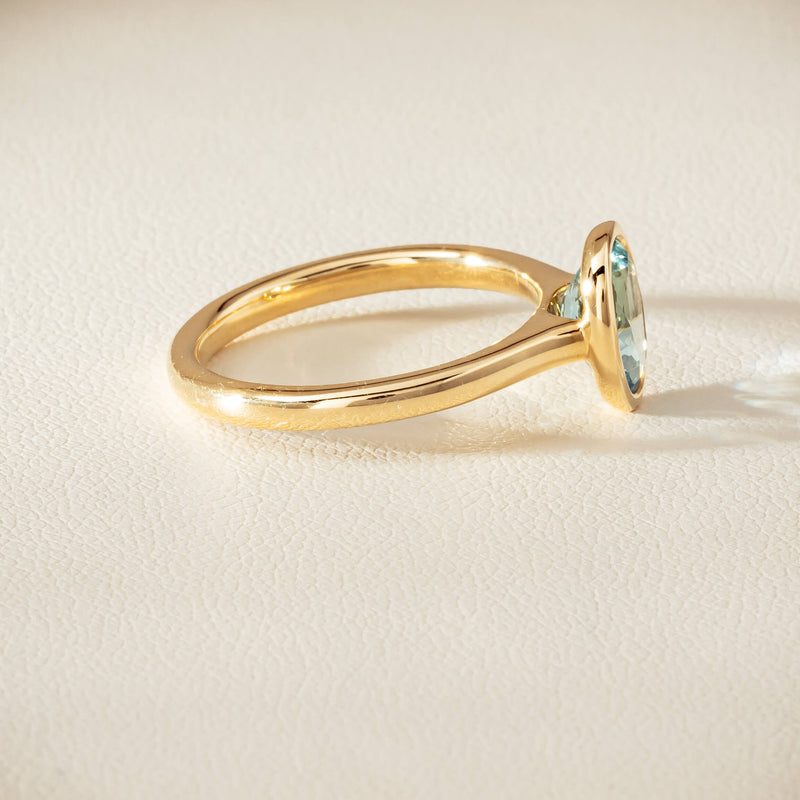 9ct Yellow Gold Aquamarine Rubover Set Ring - Ring - Walker & Hall