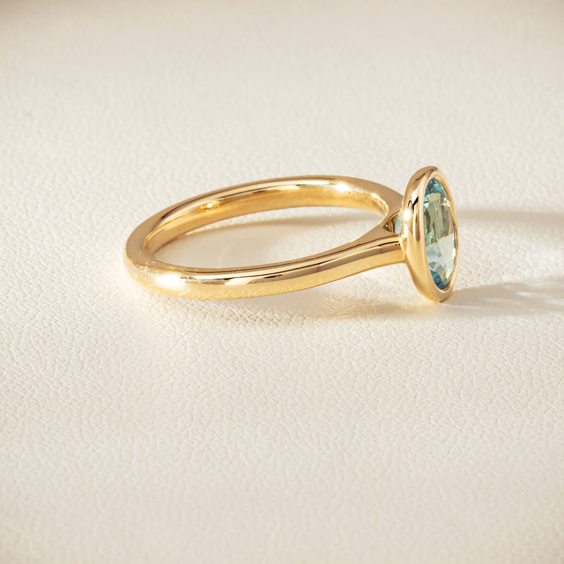 9ct Yellow Gold Aquamarine Rubover Set Ring - Ring - Walker & Hall