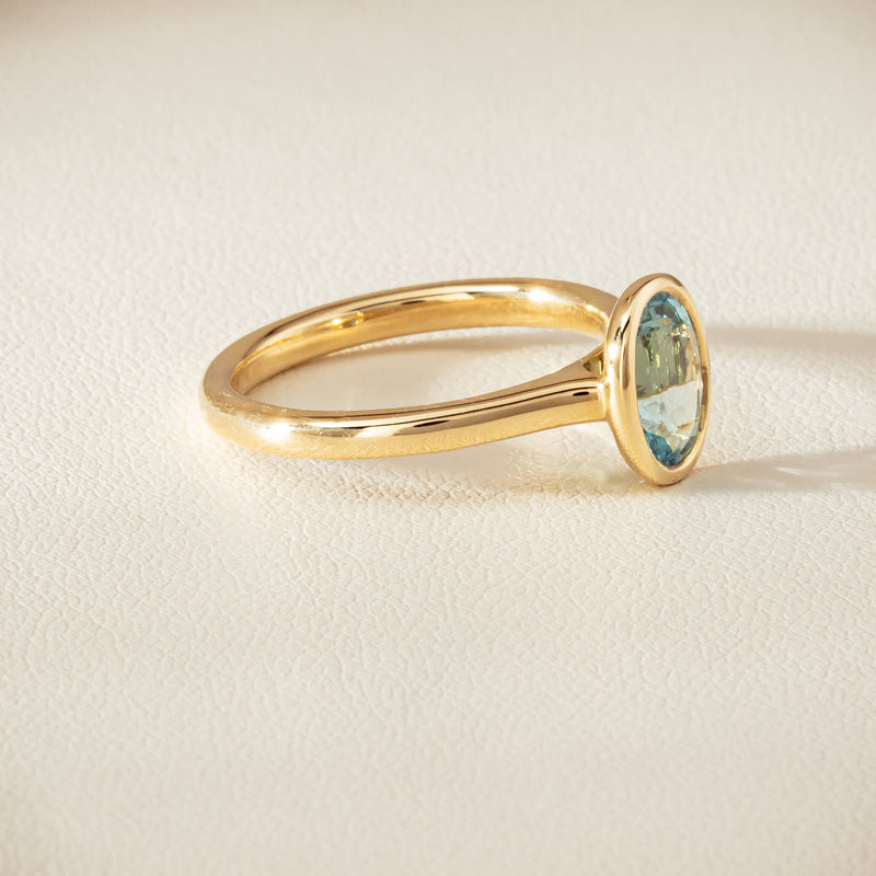 9ct Yellow Gold Aquamarine Rubover Set Ring - Ring - Walker & Hall
