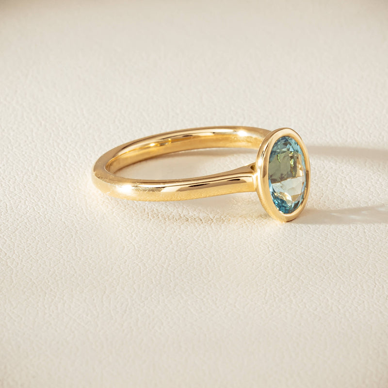 9ct Yellow Gold Aquamarine Rubover Set Ring - Ring - Walker & Hall