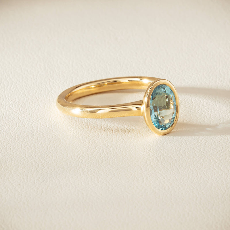 9ct Yellow Gold Aquamarine Rubover Set Ring - Ring - Walker & Hall