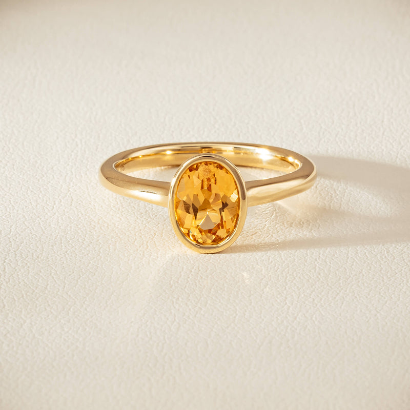 9ct Yellow Gold Yellow Topaz Rubover Set Ring - Ring - Walker & Hall