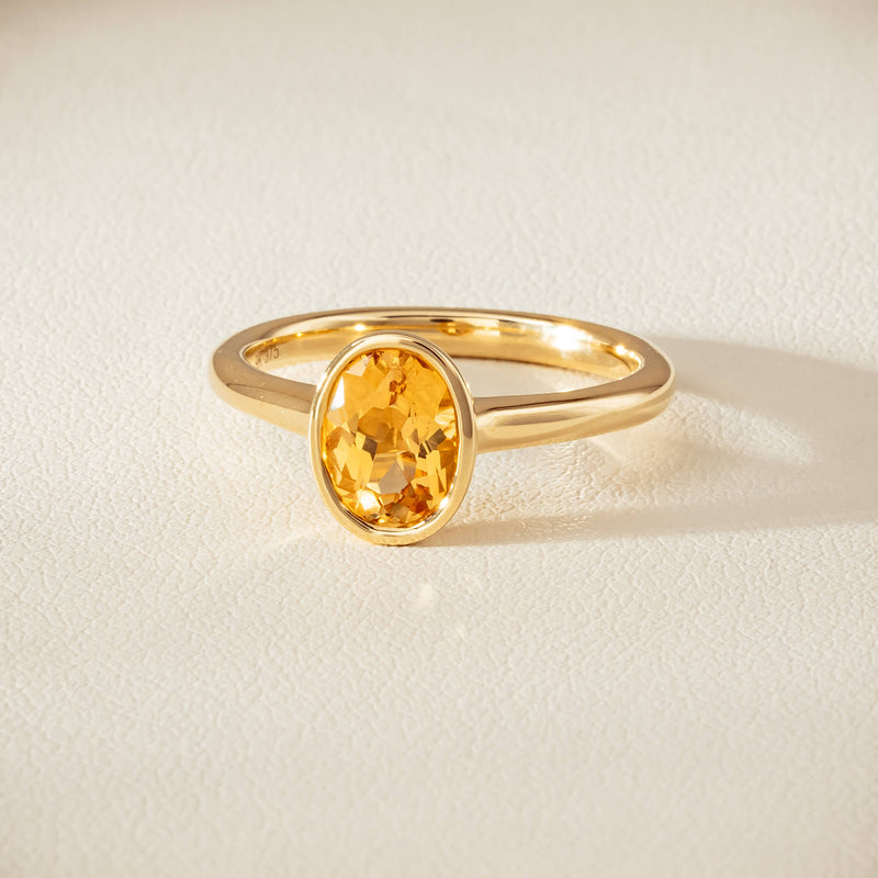 9ct Yellow Gold Yellow Topaz Rubover Set Ring - Ring - Walker & Hall