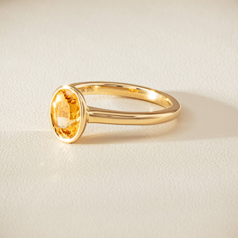 9ct Yellow Gold Yellow Topaz Rubover Set Ring - Ring - Walker & Hall