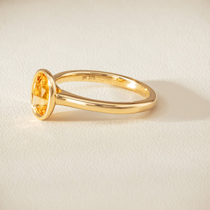 9ct Yellow Gold Yellow Topaz Rubover Set Ring - Ring - Walker & Hall