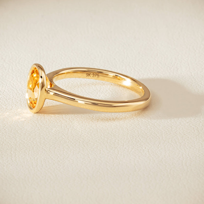 9ct Yellow Gold Yellow Topaz Rubover Set Ring - Ring - Walker & Hall