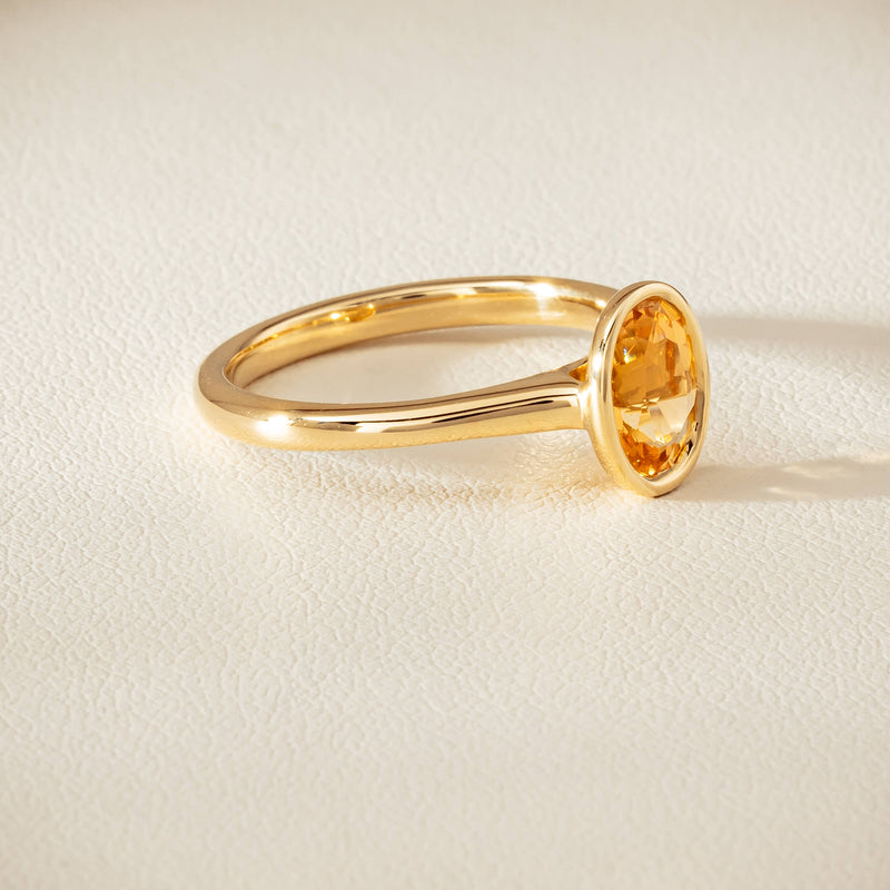 9ct Yellow Gold Yellow Topaz Rubover Set Ring - Ring - Walker & Hall