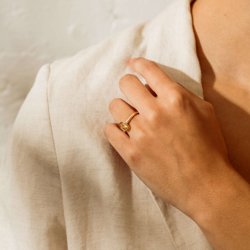 9ct Yellow Gold Yellow Topaz Rubover Set Ring - Ring - Walker & Hall