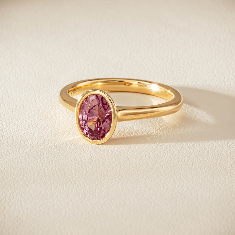 9ct Yellow Gold Pink Tourmaline Rubover Set Ring - Ring - Walker & Hall