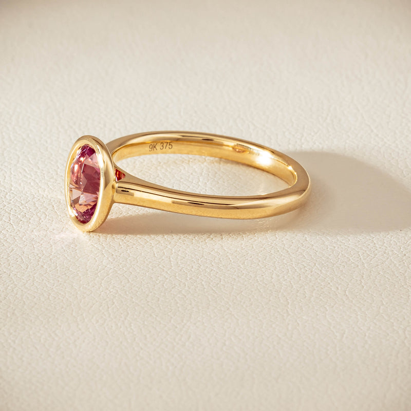 9ct Yellow Gold Pink Tourmaline Rubover Set Ring - Ring - Walker & Hall