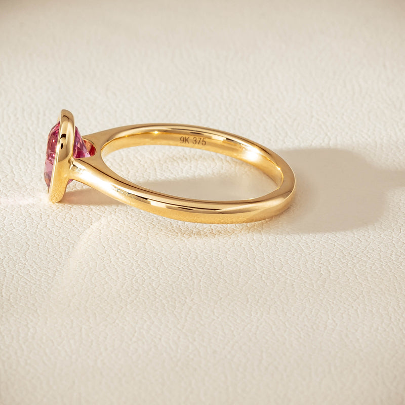 9ct Yellow Gold Pink Tourmaline Rubover Set Ring - Ring - Walker & Hall