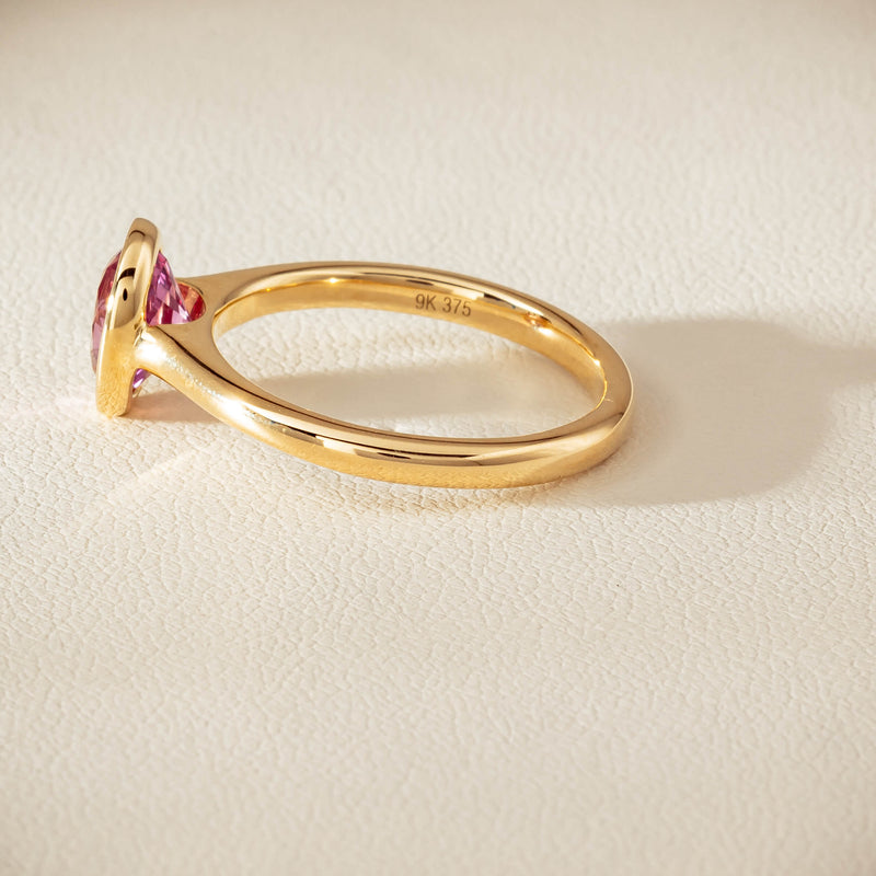 9ct Yellow Gold Pink Tourmaline Rubover Set Ring - Ring - Walker & Hall