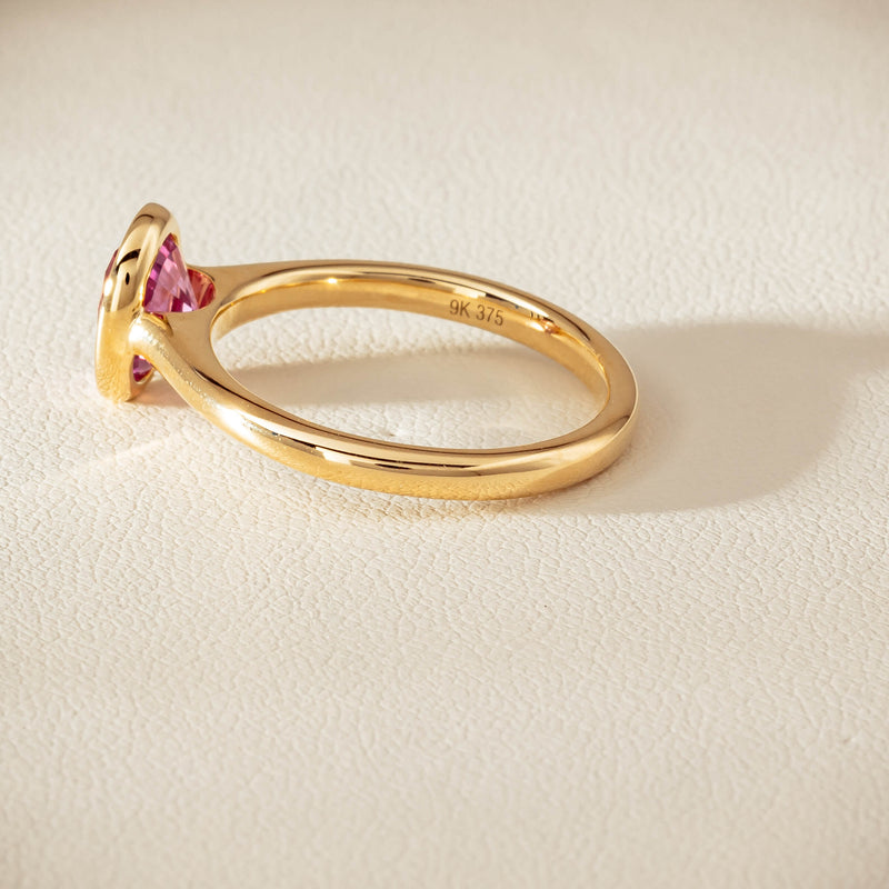 9ct Yellow Gold Pink Tourmaline Rubover Set Ring - Ring - Walker & Hall