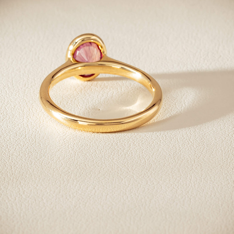 9ct Yellow Gold Pink Tourmaline Rubover Set Ring - Ring - Walker & Hall