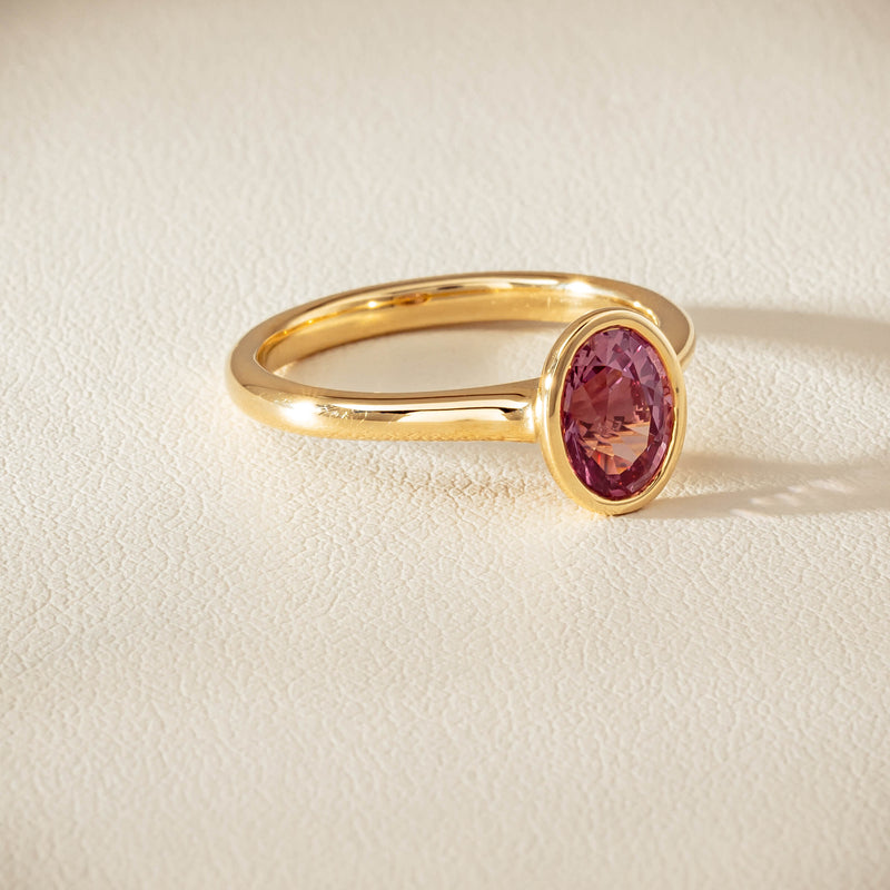 9ct Yellow Gold Pink Tourmaline Rubover Set Ring - Ring - Walker & Hall