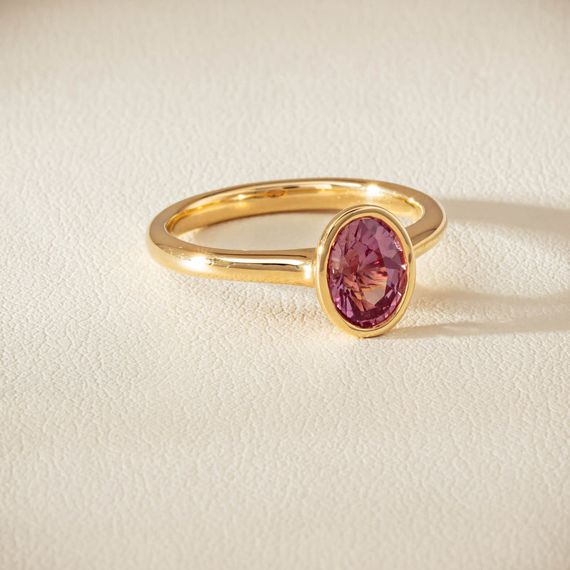 9ct Yellow Gold Pink Tourmaline Rubover Set Ring - Ring - Walker & Hall