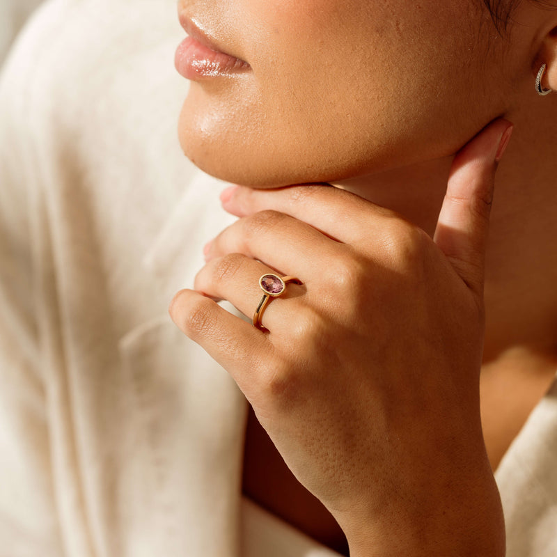 9ct Yellow Gold Pink Tourmaline Rubover Set Ring - Ring - Walker & Hall