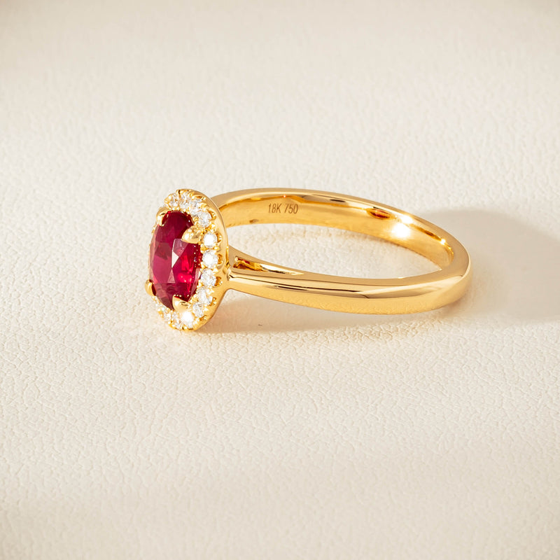 18ct Yellow Gold 1.02ct Pigeon's Blood Ruby & Diamond Nina Ring - Ring - Walker & Hall