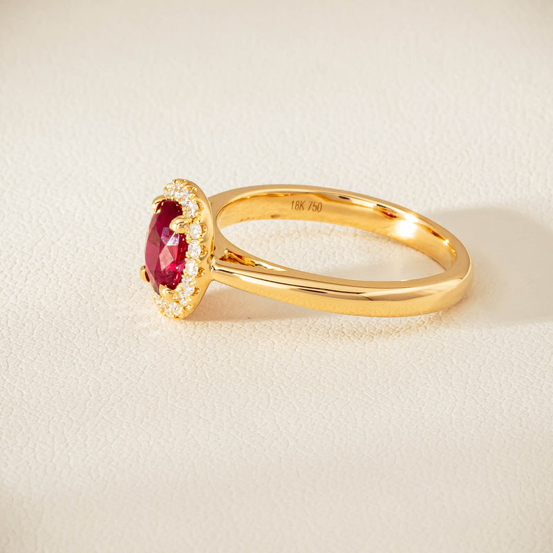 18ct Yellow Gold 1.02ct Pigeon's Blood Ruby & Diamond Nina Ring - Ring - Walker & Hall