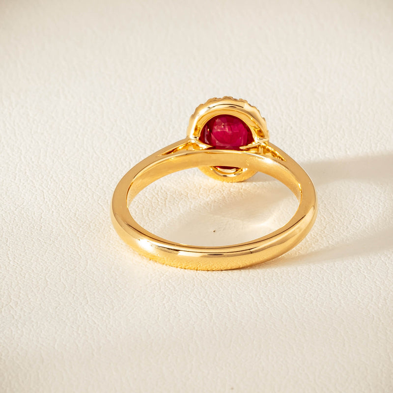 18ct Yellow Gold 1.02ct Pigeon's Blood Ruby & Diamond Nina Ring - Ring - Walker & Hall