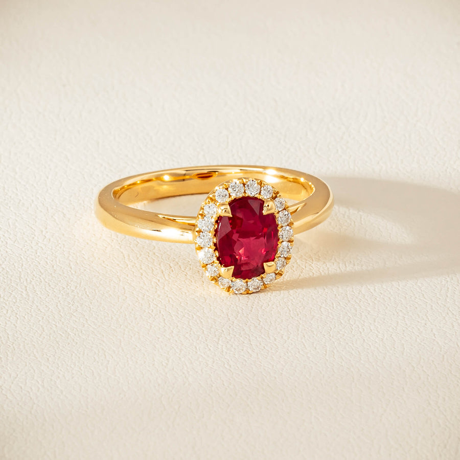 18ct Yellow Gold 1.02ct Pigeon's Blood Ruby & Diamond Nina Ring - Ring - Walker & Hall