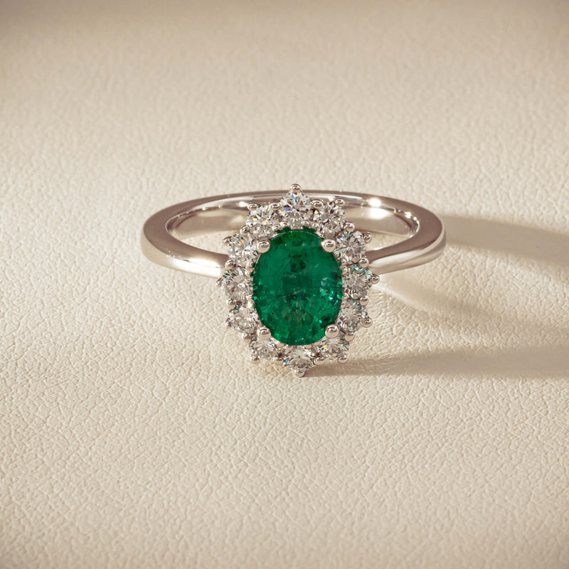 18ct White Gold 1.10ct Emerald & Diamond Belle Ring - Ring - Walker & Hall