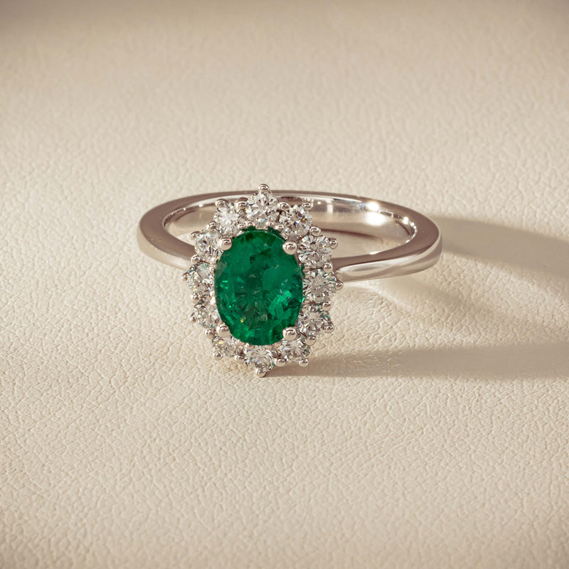 18ct White Gold 1.10ct Emerald & Diamond Belle Ring - Ring - Walker & Hall