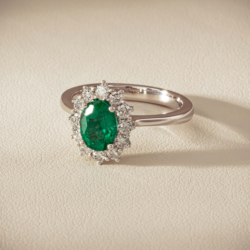 18ct White Gold 1.10ct Emerald & Diamond Belle Ring - Ring - Walker & Hall
