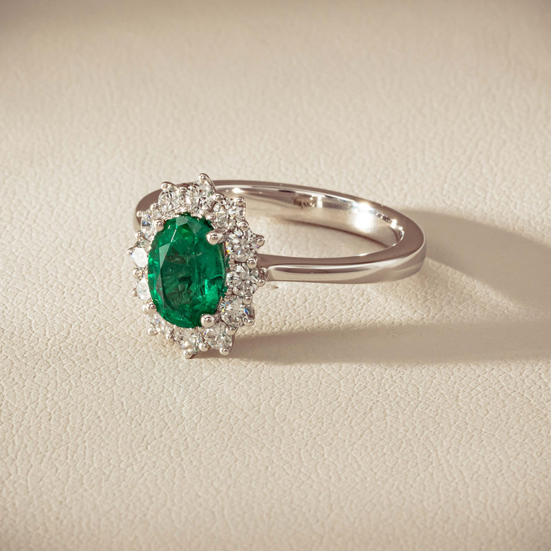 18ct White Gold 1.10ct Emerald & Diamond Belle Ring - Ring - Walker & Hall