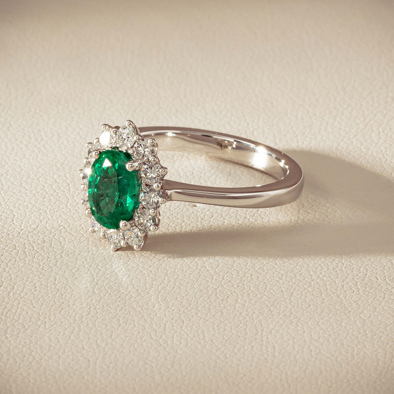 18ct White Gold 1.10ct Emerald & Diamond Belle Ring - Ring - Walker & Hall