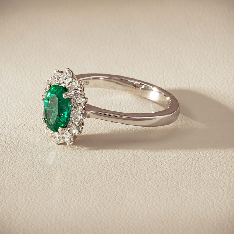 18ct White Gold 1.10ct Emerald & Diamond Belle Ring - Ring - Walker & Hall