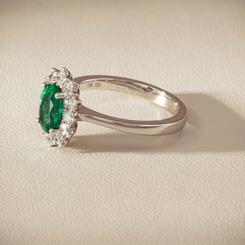 18ct White Gold 1.10ct Emerald & Diamond Belle Ring - Ring - Walker & Hall