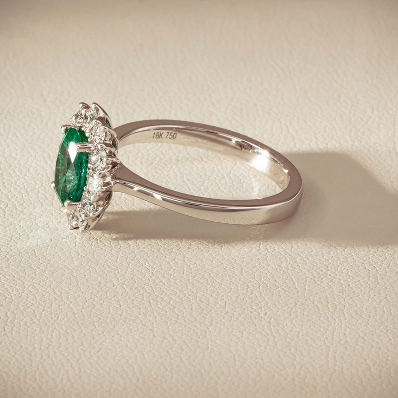 18ct White Gold 1.10ct Emerald & Diamond Belle Ring - Ring - Walker & Hall